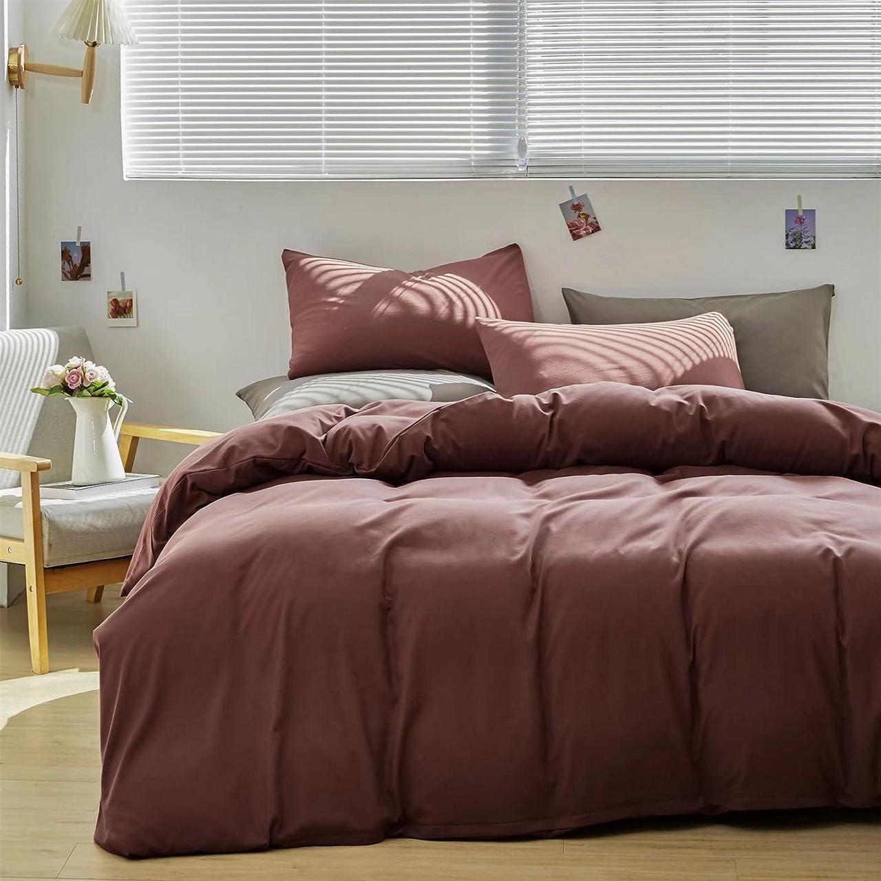 Alt view image 2 of 7 - Brick Red Comforter Set Queen Purplish Red Bedding Full Brick Color Vintage Bedding Comforter Sets for Teen Girls Women Dark Purple Comforter Queen Quilt Soft Solid Color Brown Red Bedding