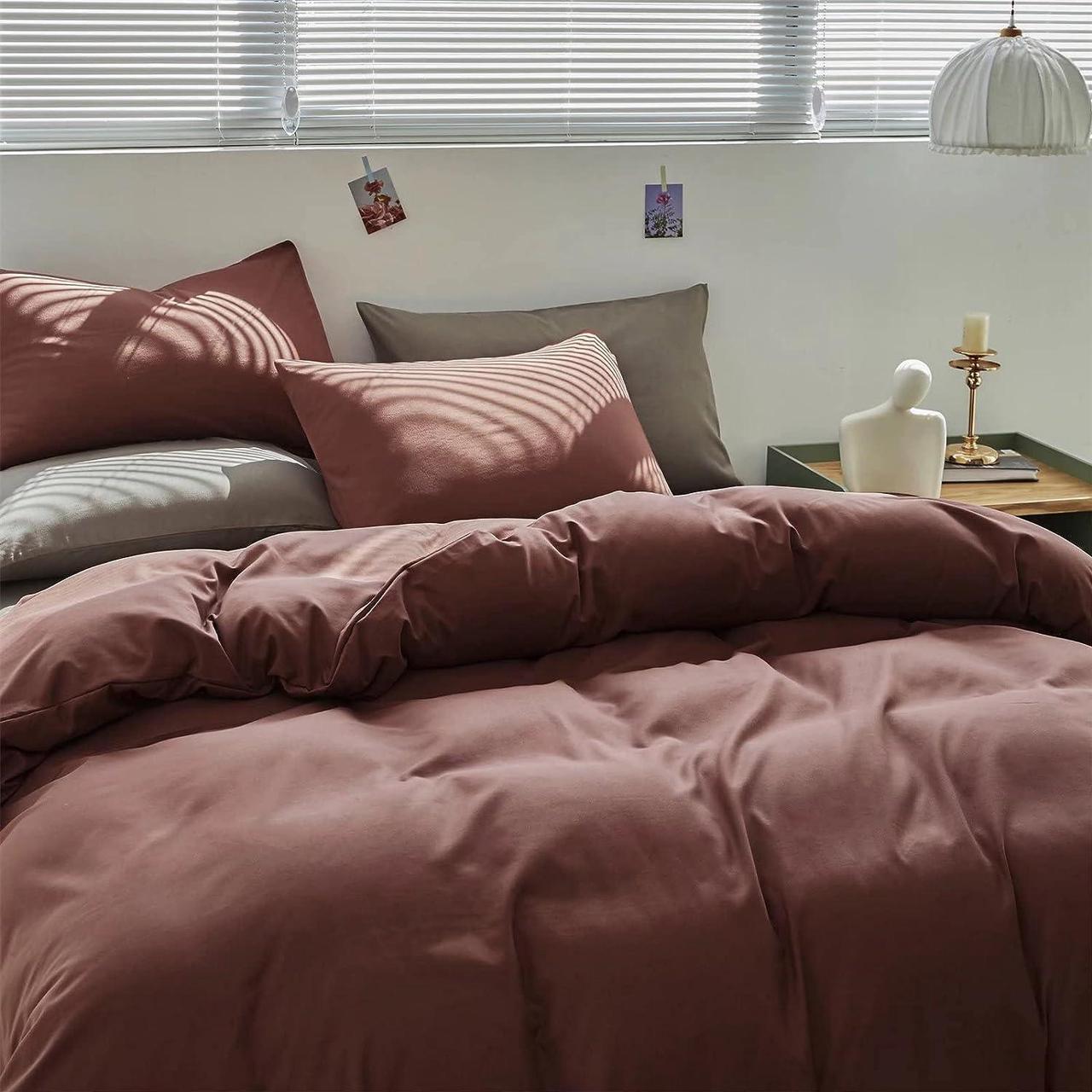 Alt view image 3 of 7 - Brick Red Comforter Set Queen Purplish Red Bedding Full Brick Color Vintage Bedding Comforter Sets for Teen Girls Women Dark Purple Comforter Queen Quilt Soft Solid Color Brown Red Bedding