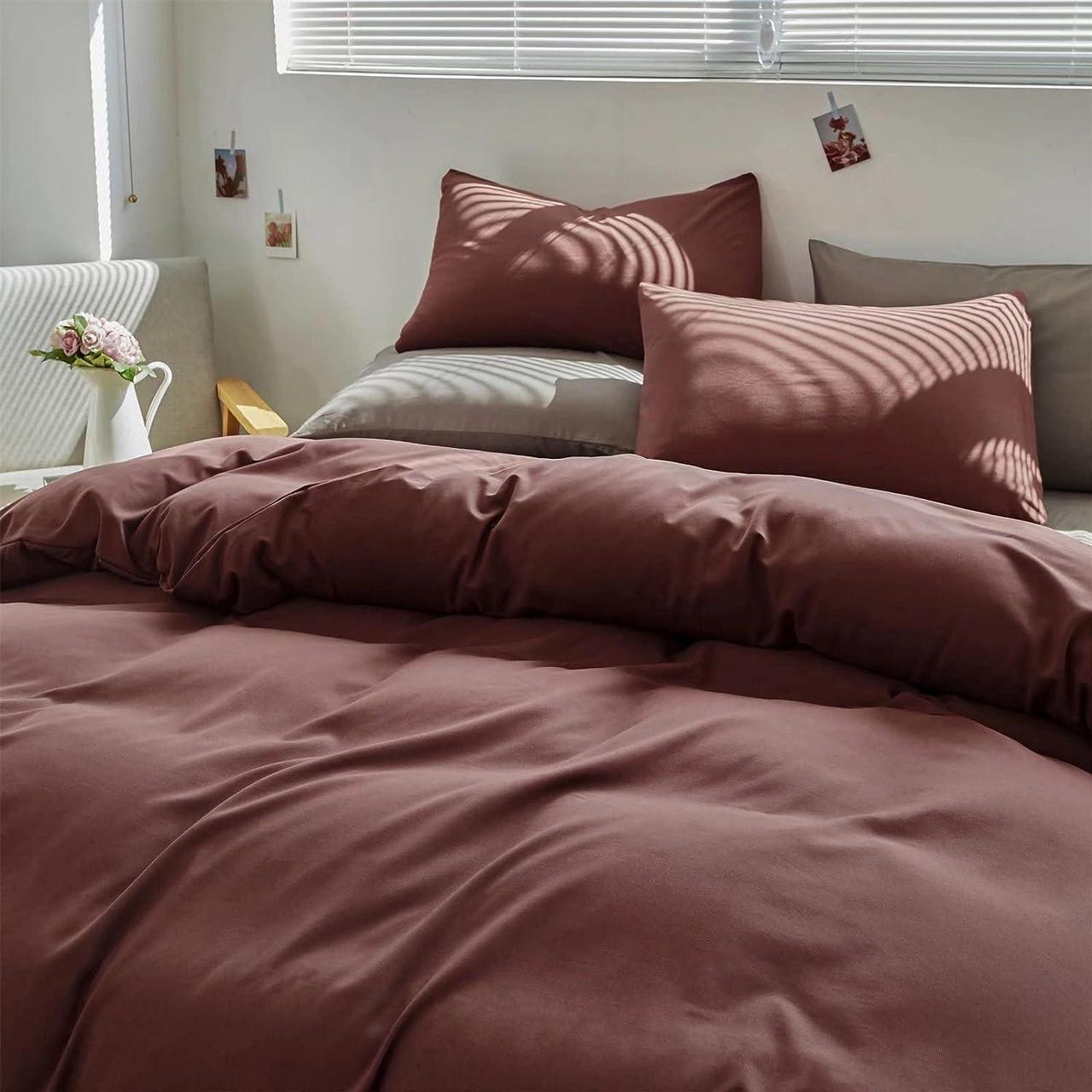 Alt view image 4 of 7 - Brick Red Comforter Set Queen Purplish Red Bedding Full Brick Color Vintage Bedding Comforter Sets for Teen Girls Women Dark Purple Comforter Queen Quilt Soft Solid Color Brown Red Bedding