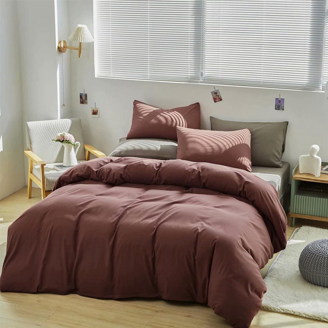 Alt view image 6 of 7 - Brick Red Comforter Set Queen Purplish Red Bedding Full Brick Color Vintage Bedding Comforter Sets for Teen Girls Women Dark Purple Comforter Queen Quilt Soft Solid Color Brown Red Bedding