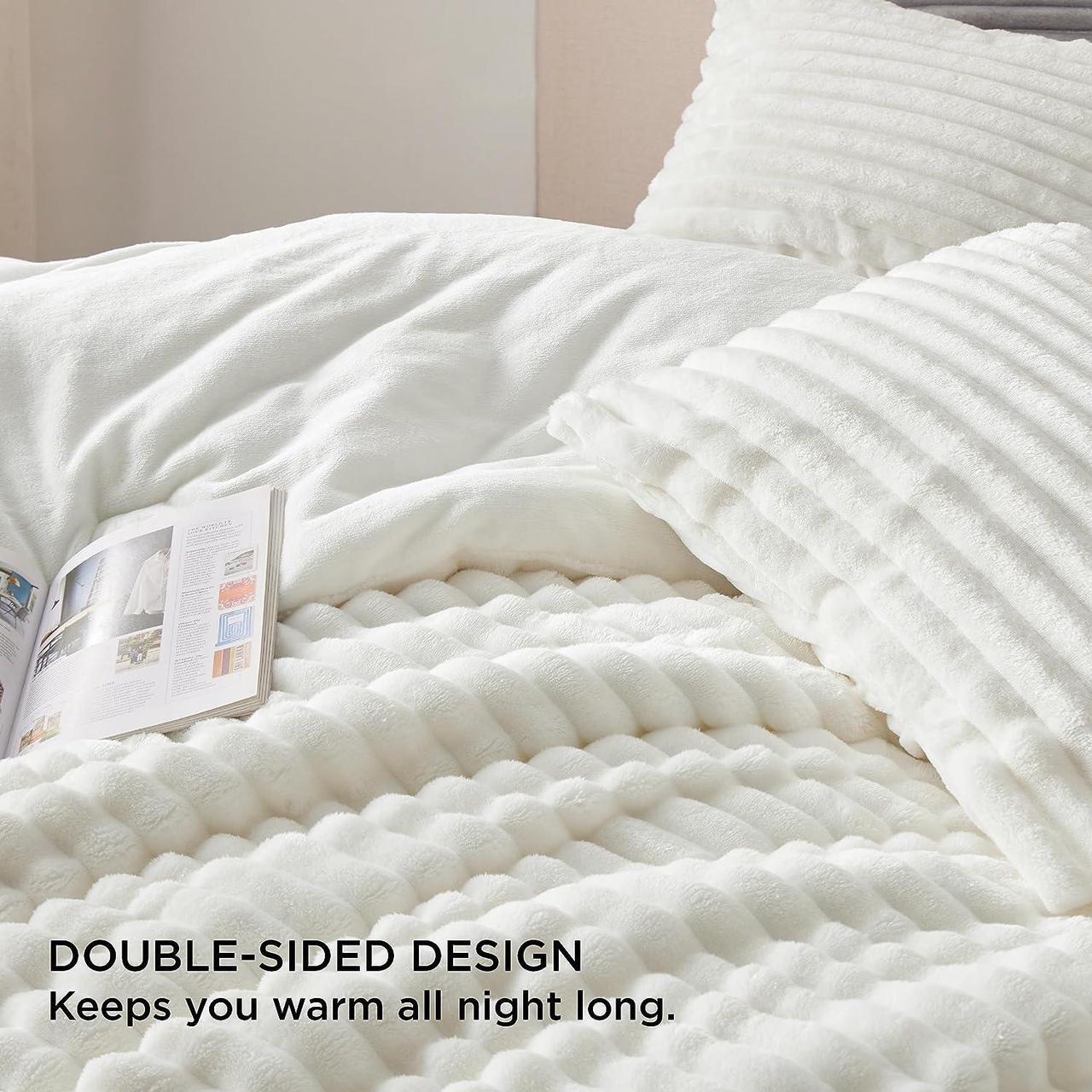 Alt view image 3 of 7 - Fluffy Comforter Set Queen - Super Soft Faux Fur Comforter Queen Size White ?Winter Warm Fleece Bedding Set Plush Fuzzy Bed Set 3 Pieces 1 Shaggy Comforter with 2 Pillowcases