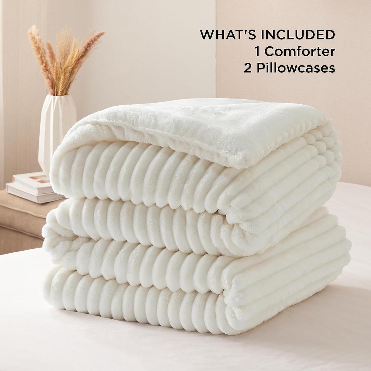 Alt view image 6 of 7 - Fluffy Comforter Set Queen - Super Soft Faux Fur Comforter Queen Size White ?Winter Warm Fleece Bedding Set Plush Fuzzy Bed Set 3 Pieces 1 Shaggy Comforter with 2 Pillowcases