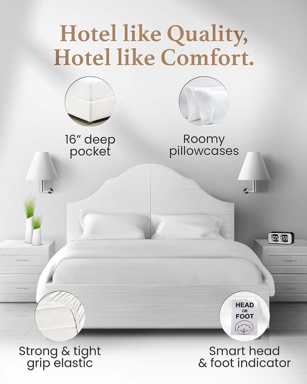 Alt view image 4 of 7 - 1000 Thread Count Egyptian Cotton Sheets Queen Size 4 Pc Luxury Sheets Set Long Staple 100% Cotton Sheets for Queen Size Bed 16 Deep Pocket Hotel Style Sheets Sateen Sheets Queen White