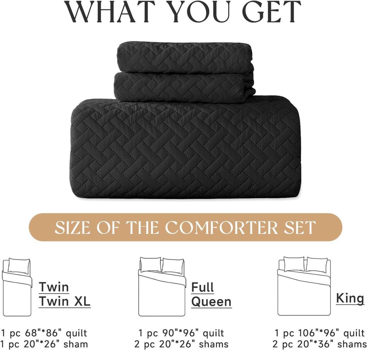 Alt view image 7 of 7 - Quilt Set Full/Queen Size - Soft Lightweight Quilts Summer Quilted Bedspreads - Reversible Coverlet Bedding Set for All Season 3 Piece (1 Quilt 2 Pillow Shams) - Black