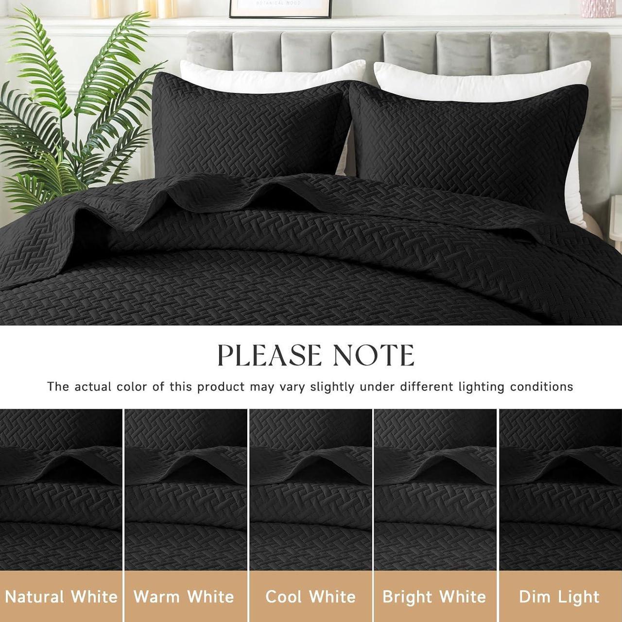 Alt view image 6 of 7 - Quilt Set Full/Queen Size - Soft Lightweight Quilts Summer Quilted Bedspreads - Reversible Coverlet Bedding Set for All Season 3 Piece (1 Quilt 2 Pillow Shams) - Black