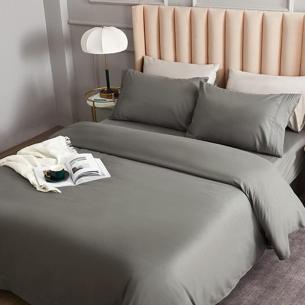 Main image of Bed Sheet Set - Brushed Microfiber Bedding - Bedding Sheets & Pillowcases - Deep Pockets - Easy Fit - Breathable & Cooling Sheets - 4 Piece Queen Dark Gray