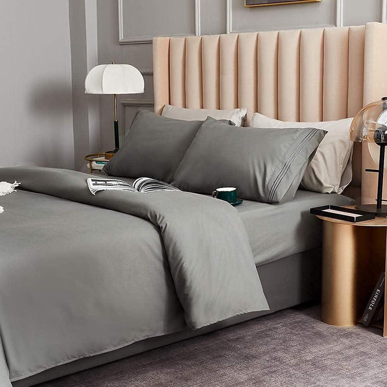 Alt view image 3 of 7 - Bed Sheet Set - Brushed Microfiber Bedding - Bedding Sheets & Pillowcases - Deep Pockets - Easy Fit - Breathable & Cooling Sheets - 4 Piece Queen Dark Gray