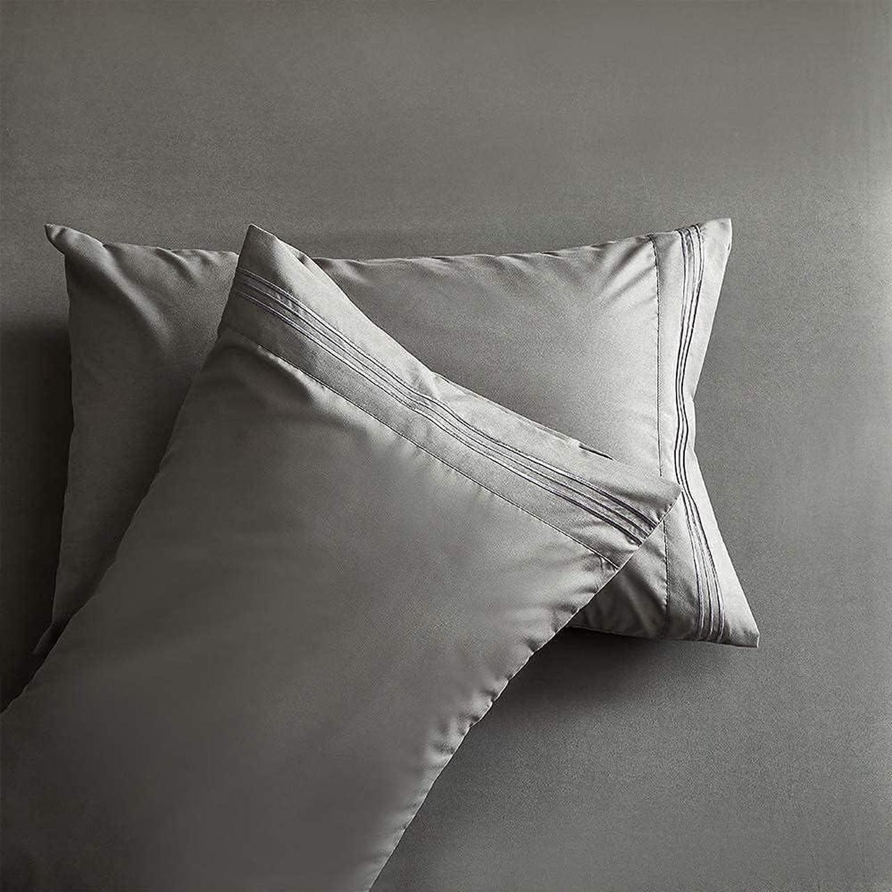 Alt view image 6 of 7 - Bed Sheet Set - Brushed Microfiber Bedding - Bedding Sheets & Pillowcases - Deep Pockets - Easy Fit - Breathable & Cooling Sheets - 4 Piece Queen Dark Gray