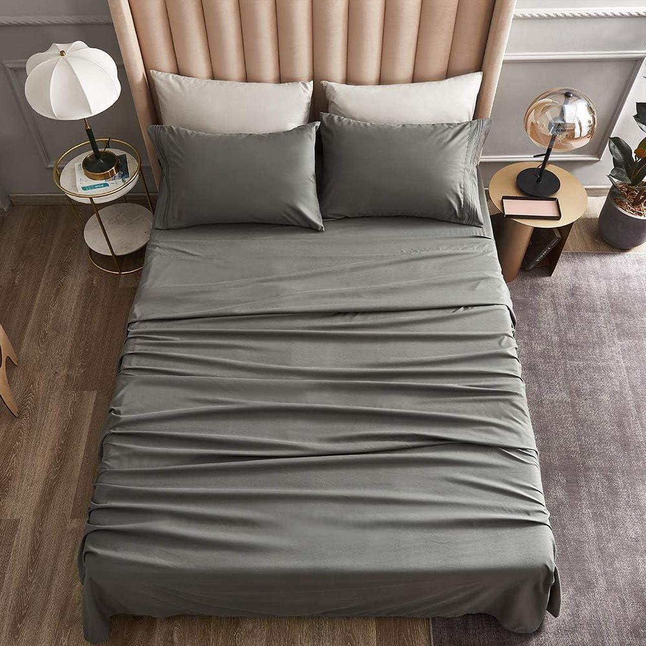 Alt view image 7 of 7 - Bed Sheet Set - Brushed Microfiber Bedding - Bedding Sheets & Pillowcases - Deep Pockets - Easy Fit - Breathable & Cooling Sheets - 4 Piece Queen Dark Gray