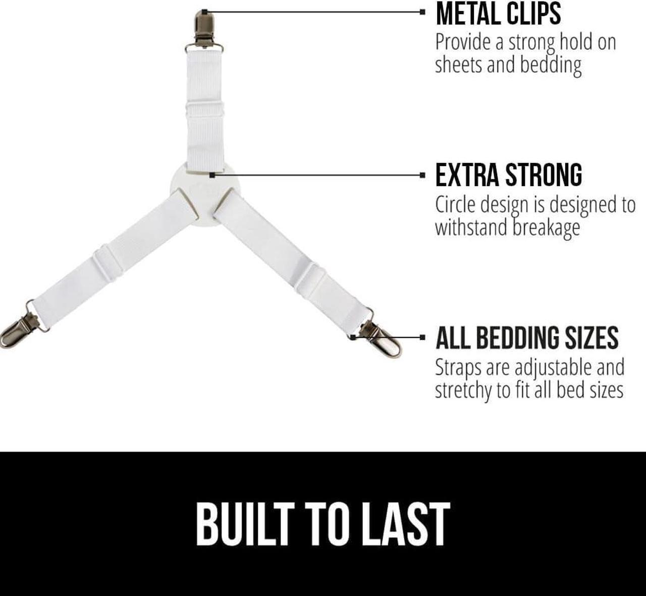 Alt view image 2 of 7 - Bed Sheet Straps Adjustable Elastic Fasteners with Metal Clips Keep in Place Fitted Bedding Holder Easy Install Suspenders Mattresses Firm Tight Accessories 4 Pack White