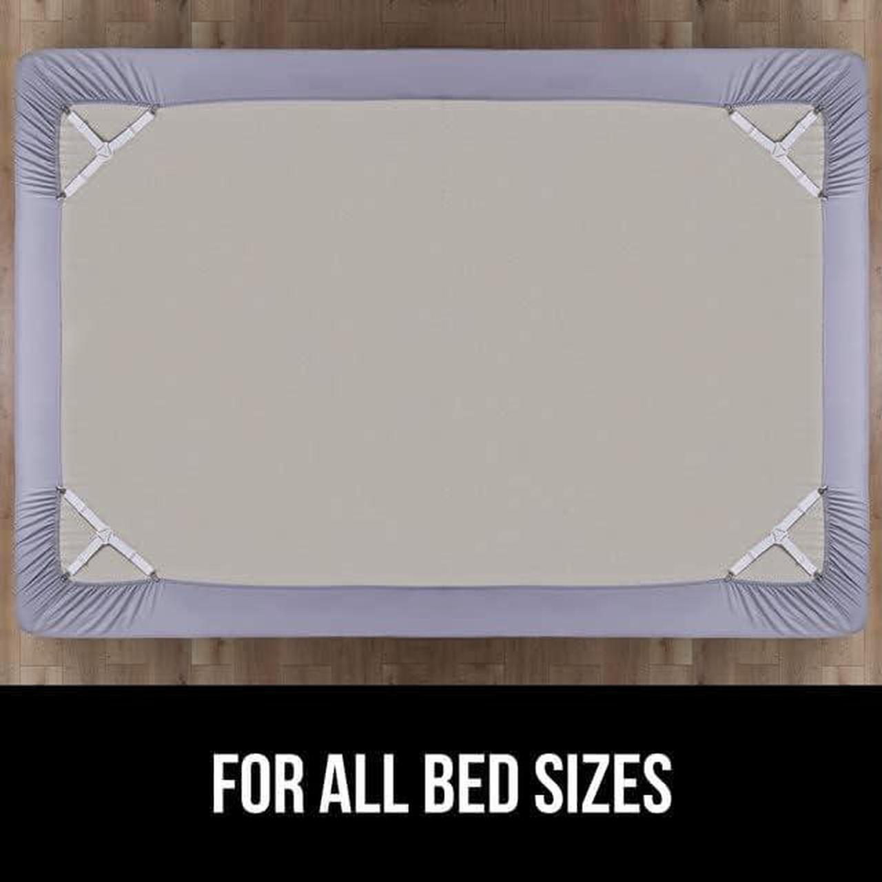 Alt view image 5 of 7 - Bed Sheet Straps Adjustable Elastic Fasteners with Metal Clips Keep in Place Fitted Bedding Holder Easy Install Suspenders Mattresses Firm Tight Accessories 4 Pack White