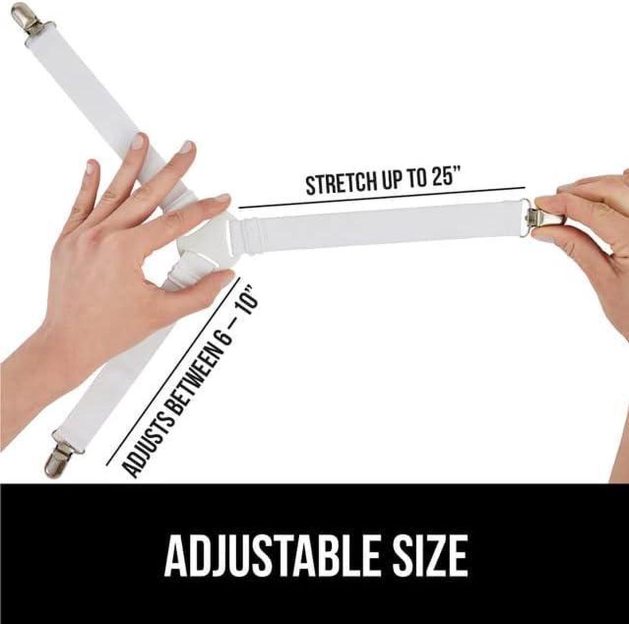 Alt view image 7 of 7 - Bed Sheet Straps Adjustable Elastic Fasteners with Metal Clips Keep in Place Fitted Bedding Holder Easy Install Suspenders Mattresses Firm Tight Accessories 4 Pack White