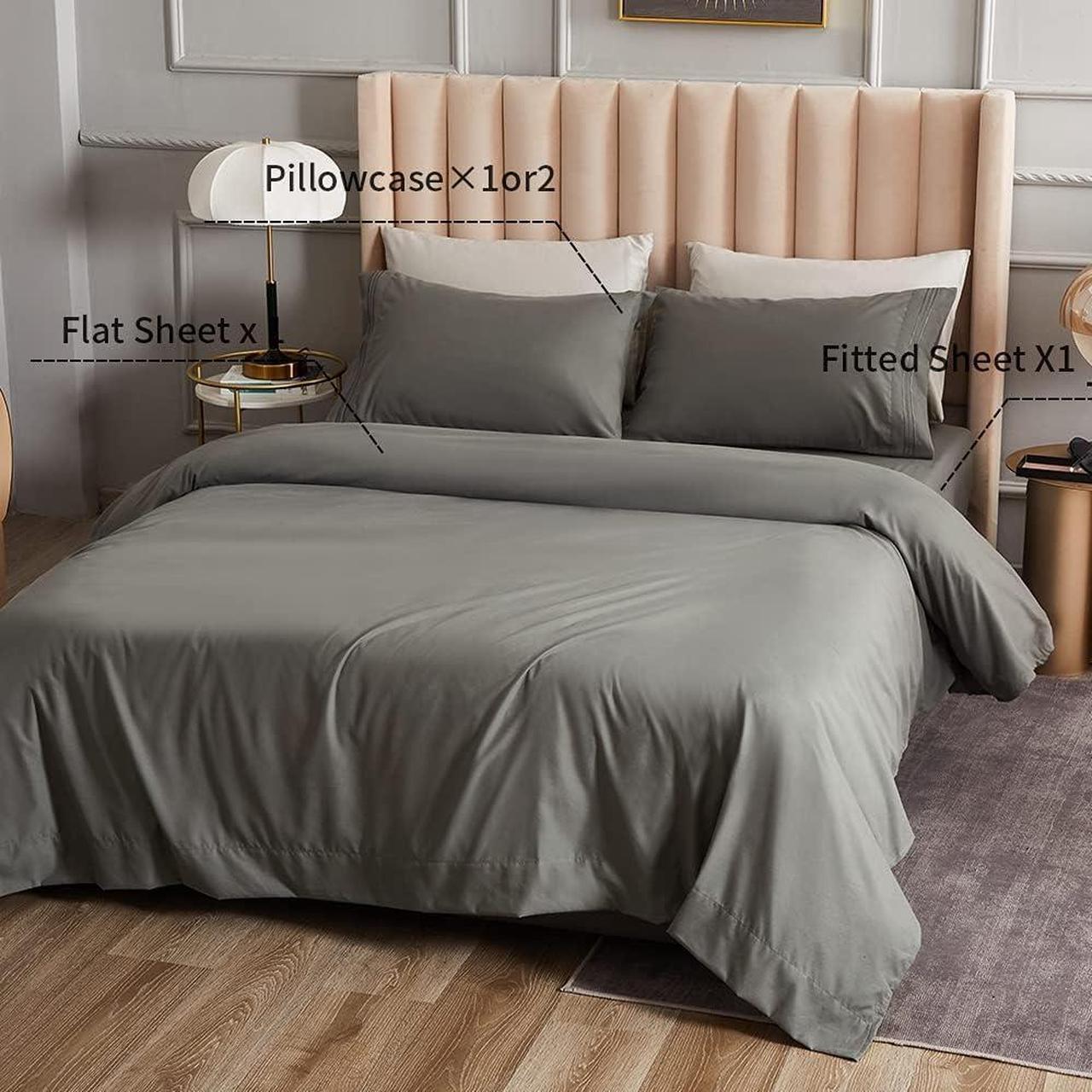 Alt view image 2 of 7 - Bed Sheet Set - Brushed Microfiber Bedding - Bedding Sheets & Pillowcases - Deep Pockets - Easy Fit - Breathable & Cooling Sheets - 4 Piece Queen Dark Gray