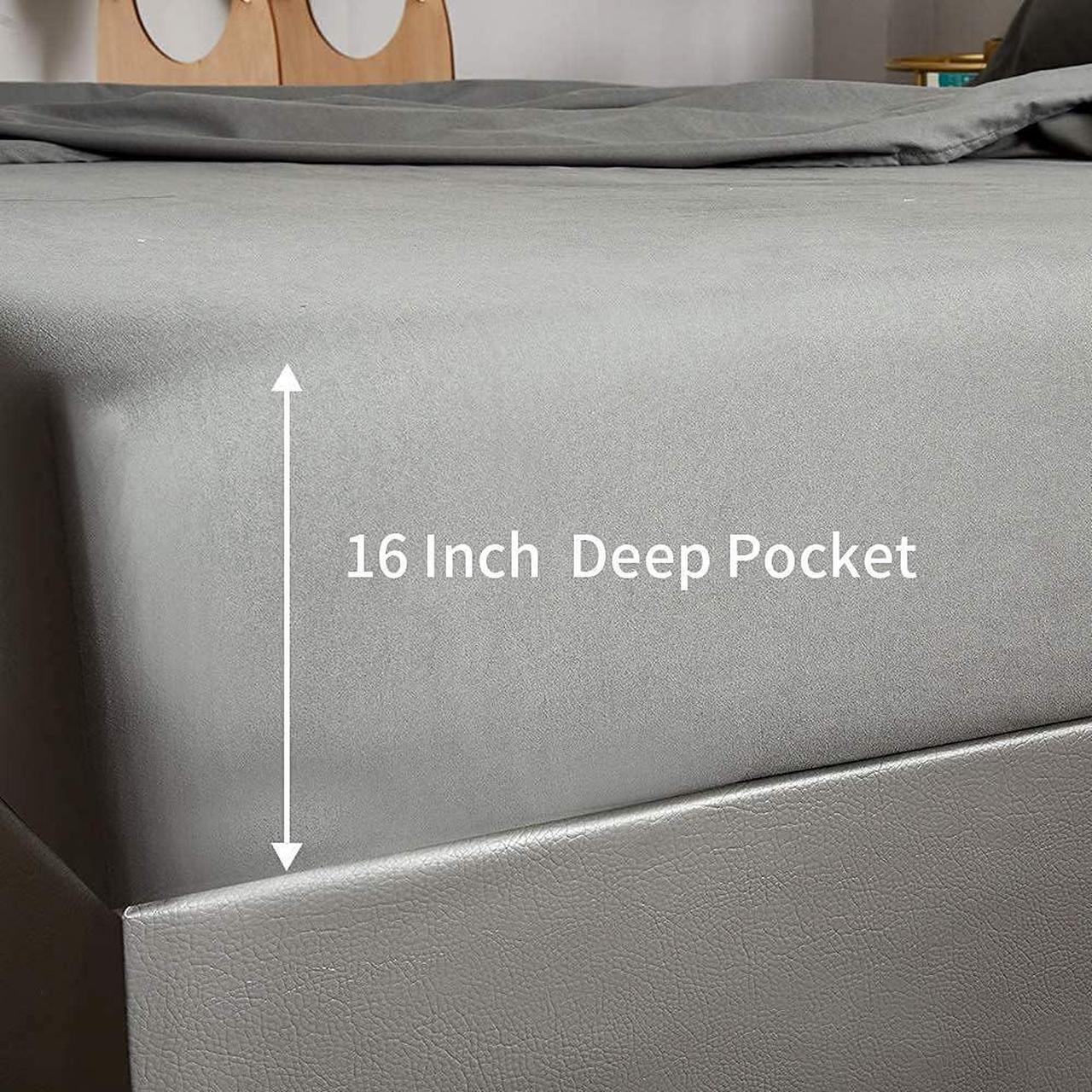 Alt view image 5 of 7 - Bed Sheet Set - Brushed Microfiber Bedding - Bedding Sheets & Pillowcases - Deep Pockets - Easy Fit - Breathable & Cooling Sheets - 4 Piece Queen Dark Gray