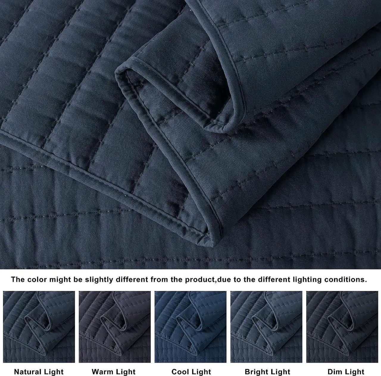Alt view image 4 of 7 - Navy Blue Queen Size Quilt Bedding Sets with Pillow Shams Mustard Full Lightweight Soft Bedspread Coverlet Quilted Blanket Thin Comforter Bed Cover for All Season 3 Pieces 90x90 inches