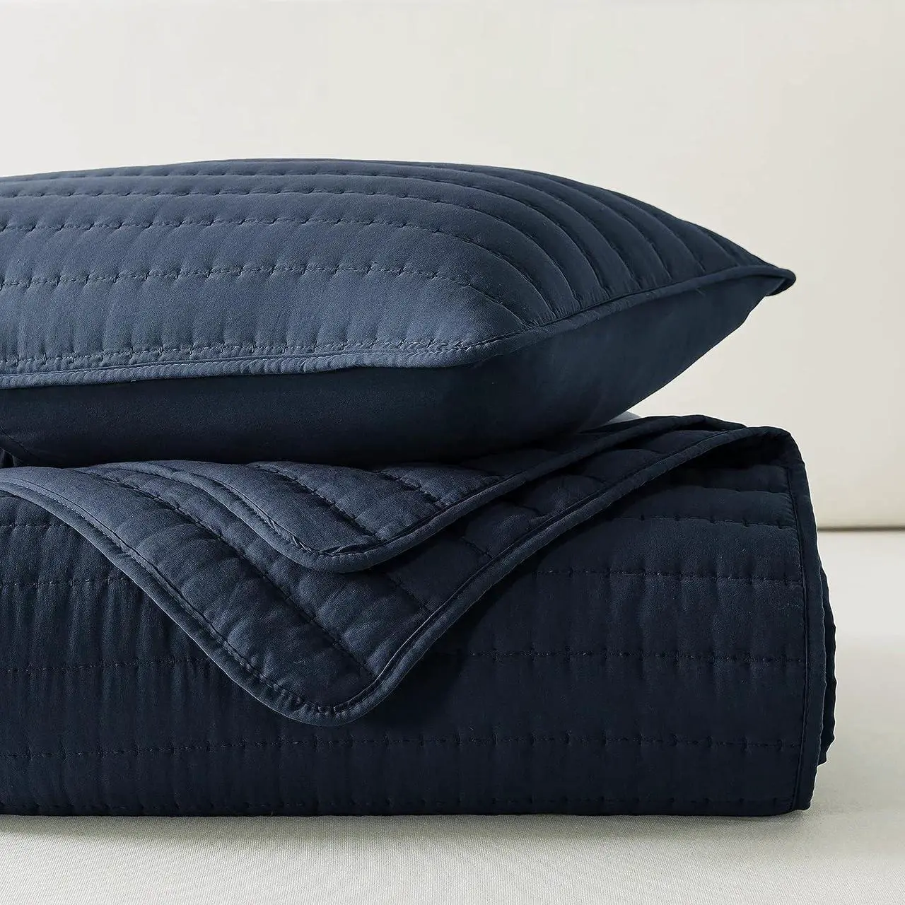 Alt view image 7 of 7 - Navy Blue Queen Size Quilt Bedding Sets with Pillow Shams Mustard Full Lightweight Soft Bedspread Coverlet Quilted Blanket Thin Comforter Bed Cover for All Season 3 Pieces 90x90 inches
