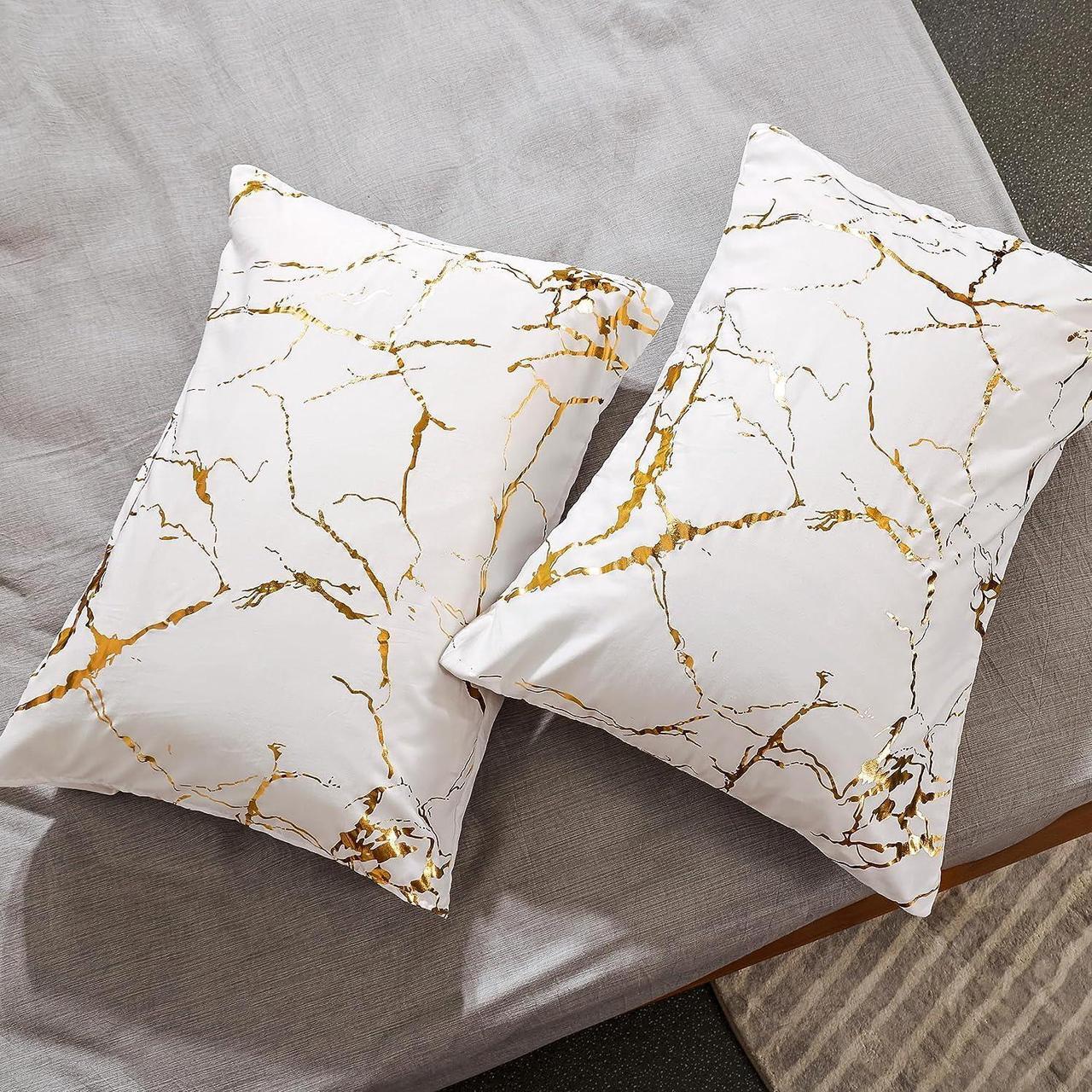 Alt view image 6 of 6 - Gold White Comforter Queen Comforter Set Marble Print Glitter Gold Queen Bed Set Luxury White Queen Size Comforter Set for Men Women White Bedding Queen Set 3Pcs (1 Comforter 2 Pillowcases)