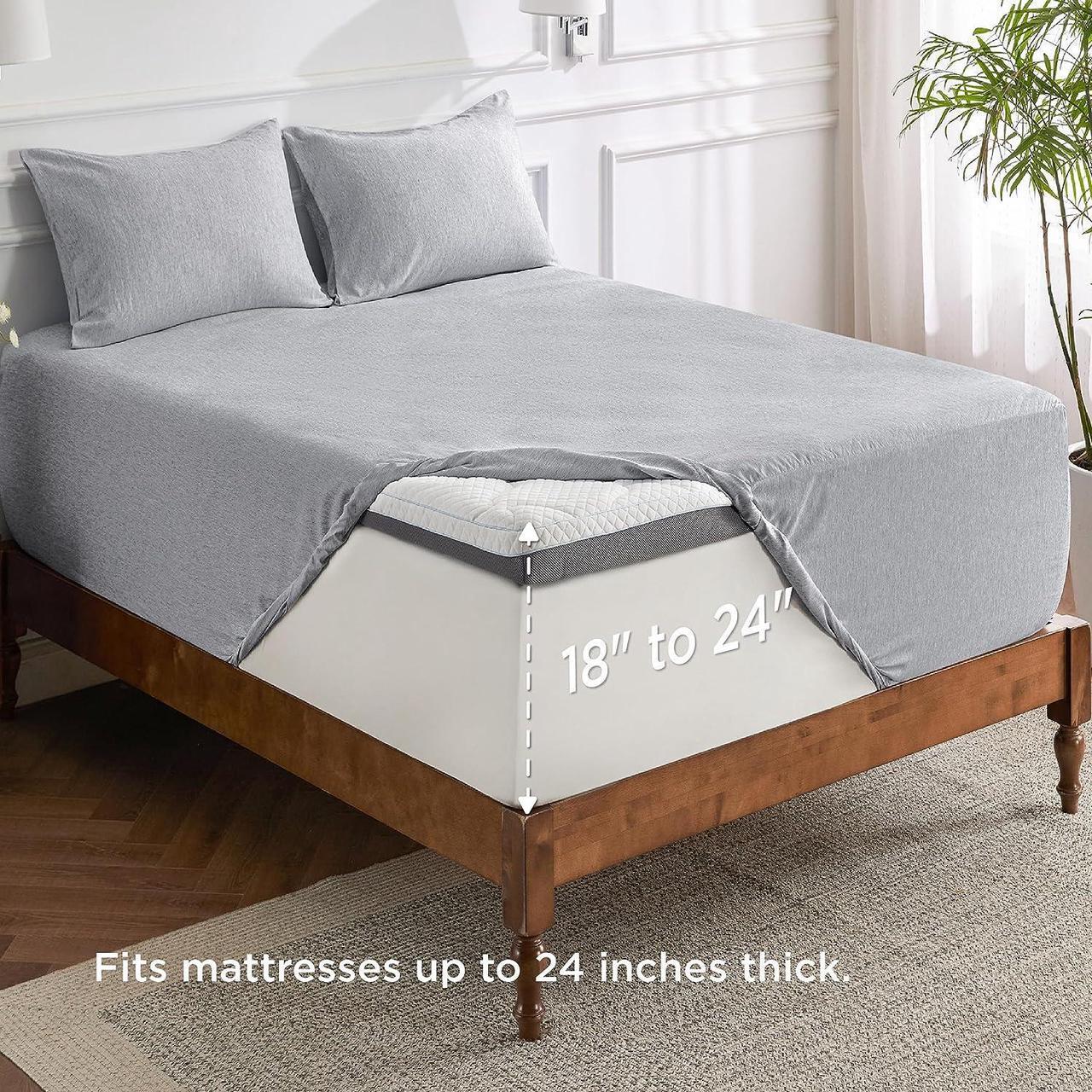 Alt view image 2 of 7 - Deep Pocket Queen Sheet Set - Ultra Soft Cationic Dyed Air Mattress Sheets Fits Mattresses Up to 24 Thick Breathable Hotel Luxury Bed Sheets - 4 Pieces Bedding Sheets & Pillowcases Grey