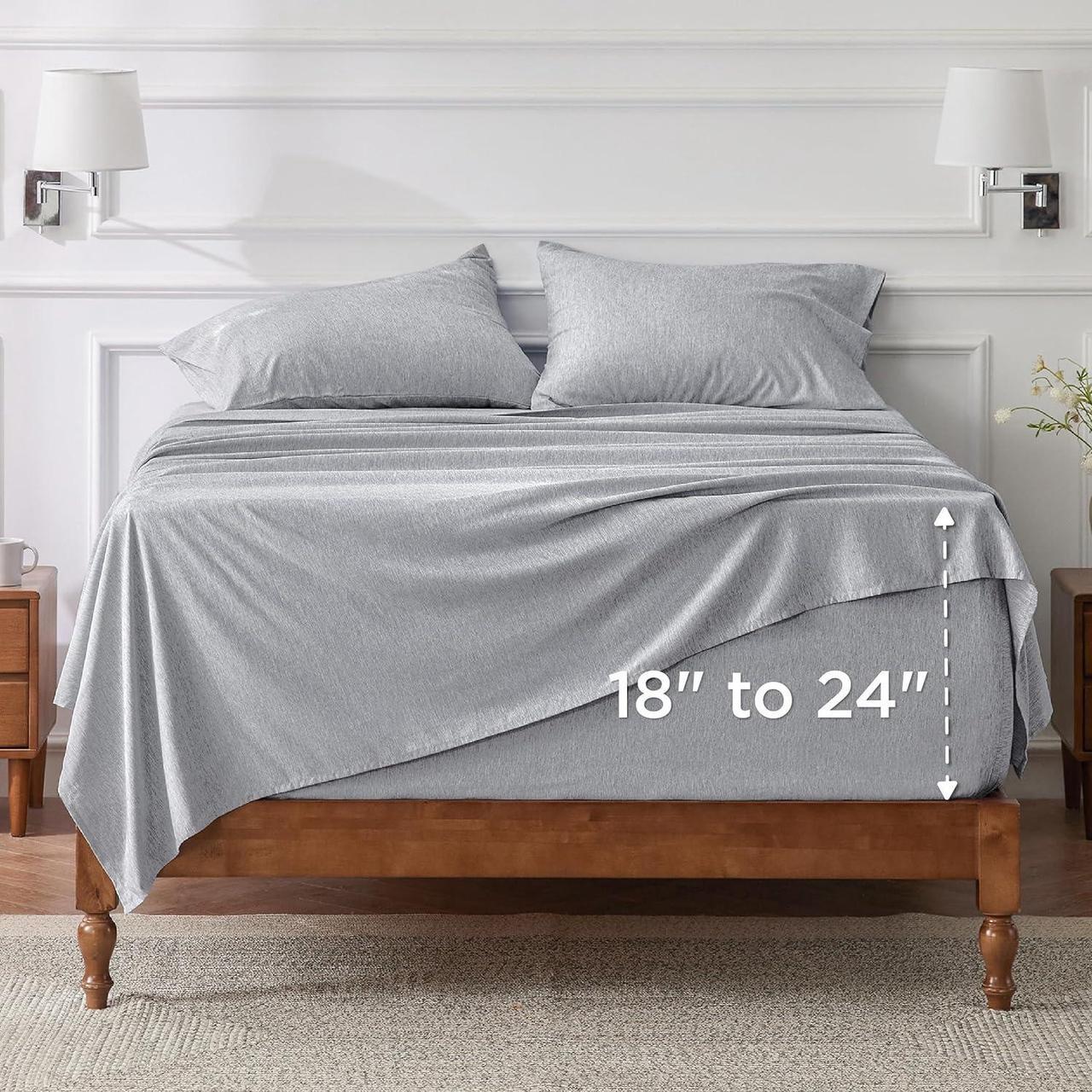 Alt view image 7 of 7 - Deep Pocket Queen Sheet Set - Ultra Soft Cationic Dyed Air Mattress Sheets Fits Mattresses Up to 24 Thick Breathable Hotel Luxury Bed Sheets - 4 Pieces Bedding Sheets & Pillowcases Grey