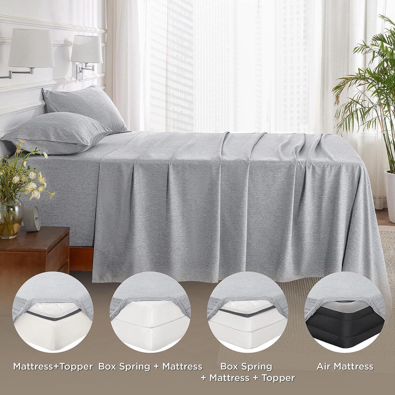 Alt view image 6 of 7 - Deep Pocket Queen Sheet Set - Ultra Soft Cationic Dyed Air Mattress Sheets Fits Mattresses Up to 24 Thick Breathable Hotel Luxury Bed Sheets - 4 Pieces Bedding Sheets & Pillowcases Grey