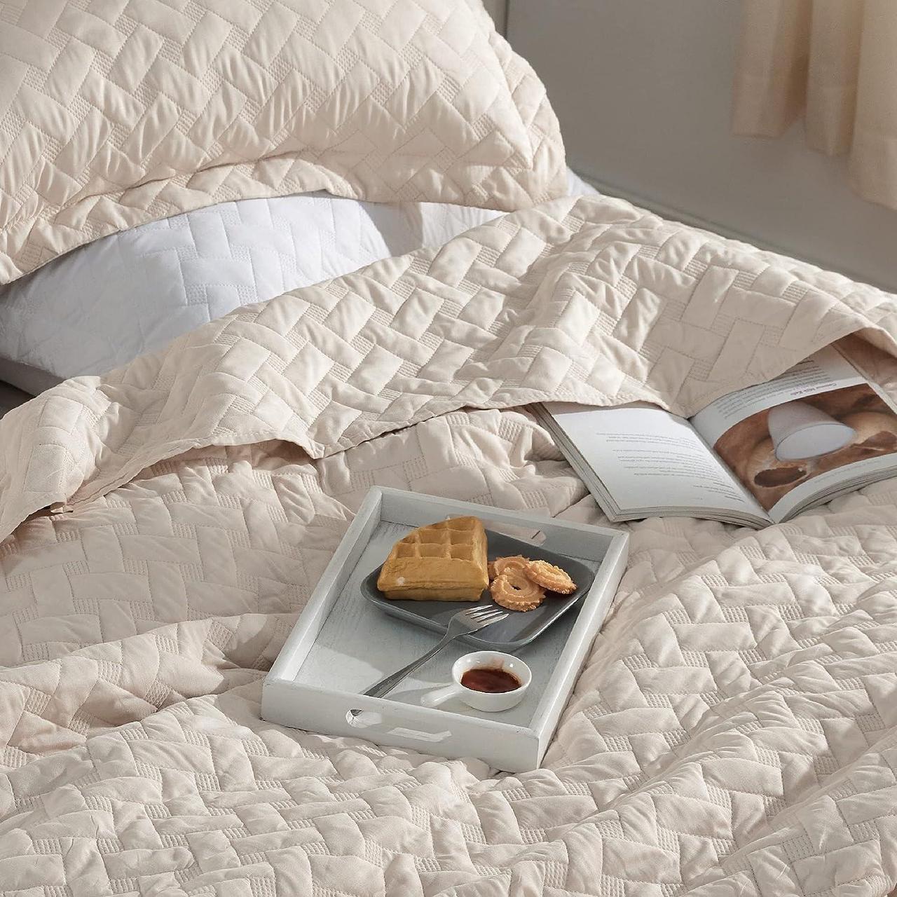 Alt view image 3 of 7 - King Size Quilt Set - Lightweight Summer Quilt King - Beige Bedspreads King Size - Bedding Coverlets for All Seasons (Includes 1 Quilt 2 Pillow Shams)