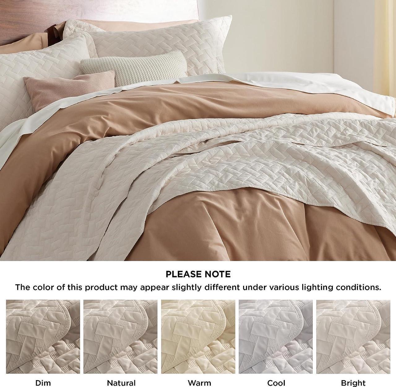 Alt view image 6 of 7 - King Size Quilt Set - Lightweight Summer Quilt King - Beige Bedspreads King Size - Bedding Coverlets for All Seasons (Includes 1 Quilt 2 Pillow Shams)