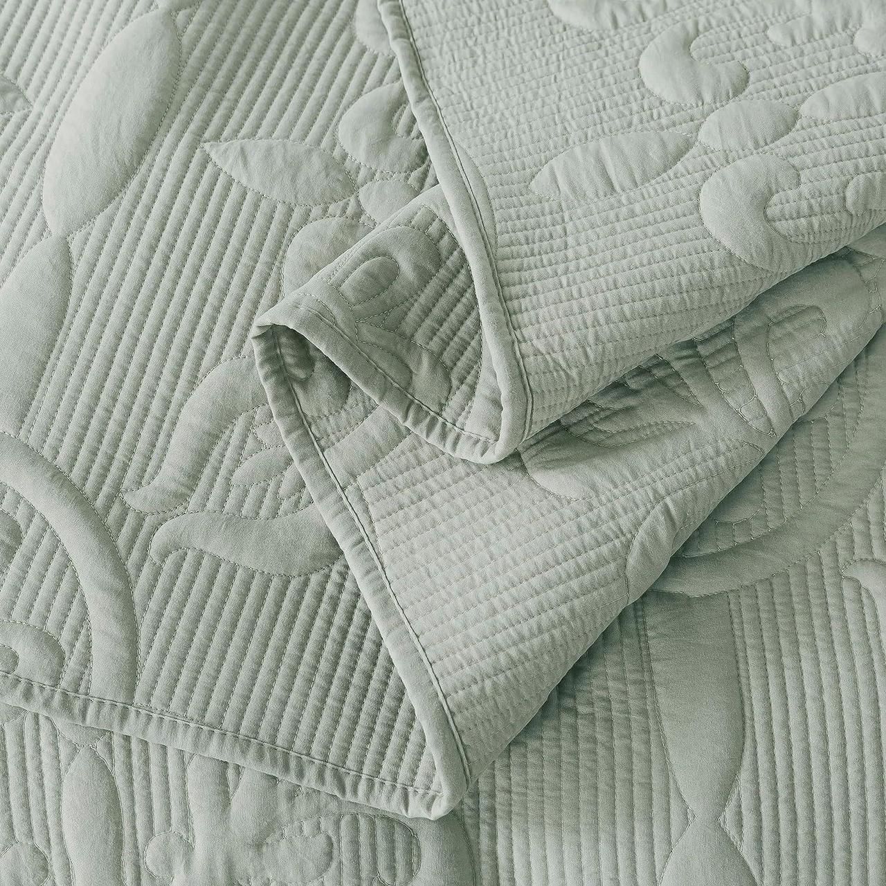 Alt view image 7 of 7 - Damask Quilt Queen Size Bedding Sets with Pillow Shams Boho Lightweight Soft Bedspread Coverlet Sage Green Quilted Blanket Thin Comforter Bed Cover for All Season 3 Pieces 90x90 inches