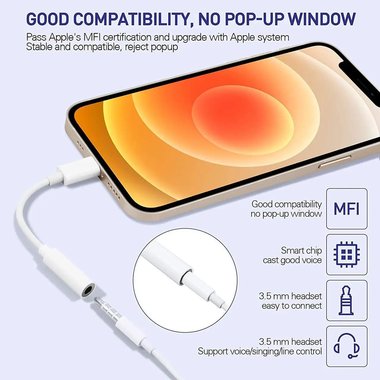 Alt view image 3 of 7 - iPhone Headphone Jack Adapter 2 Pack Lightning to 3.5 mm Earbuds Converter Aux Earphones Cable Audio Connector Cord Compatible with iPhone 12/SE/11/XR/Xs/X/8/iPad/iPod