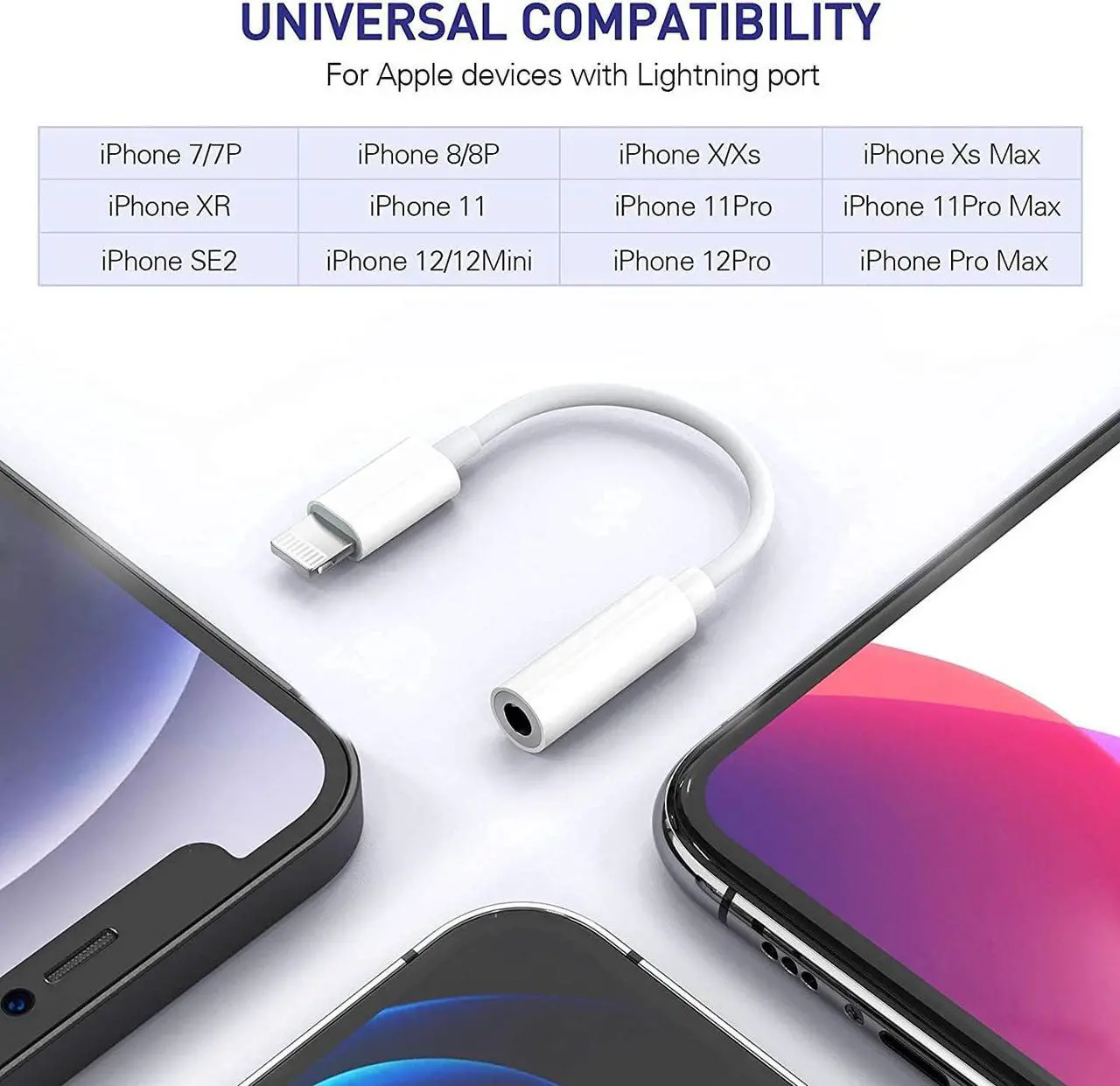 Alt view image 5 of 7 - iPhone Headphone Jack Adapter 2 Pack Lightning to 3.5 mm Earbuds Converter Aux Earphones Cable Audio Connector Cord Compatible with iPhone 12/SE/11/XR/Xs/X/8/iPad/iPod