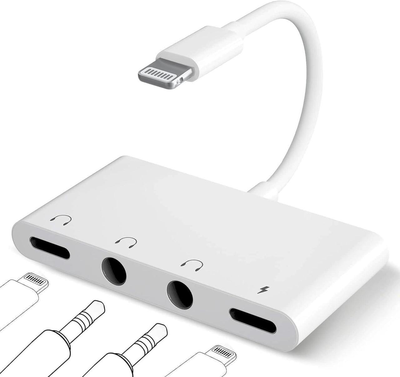 Main image of iPhone Headphone Splitter 4 in 1 iPad Headphone Adapter with Dual 3.5mm Aux Audio Splitter +Lighting Headphone Jack + iPhone Charging Port Dongle for iPhone14 13 12 11 X 8 7/ iPad