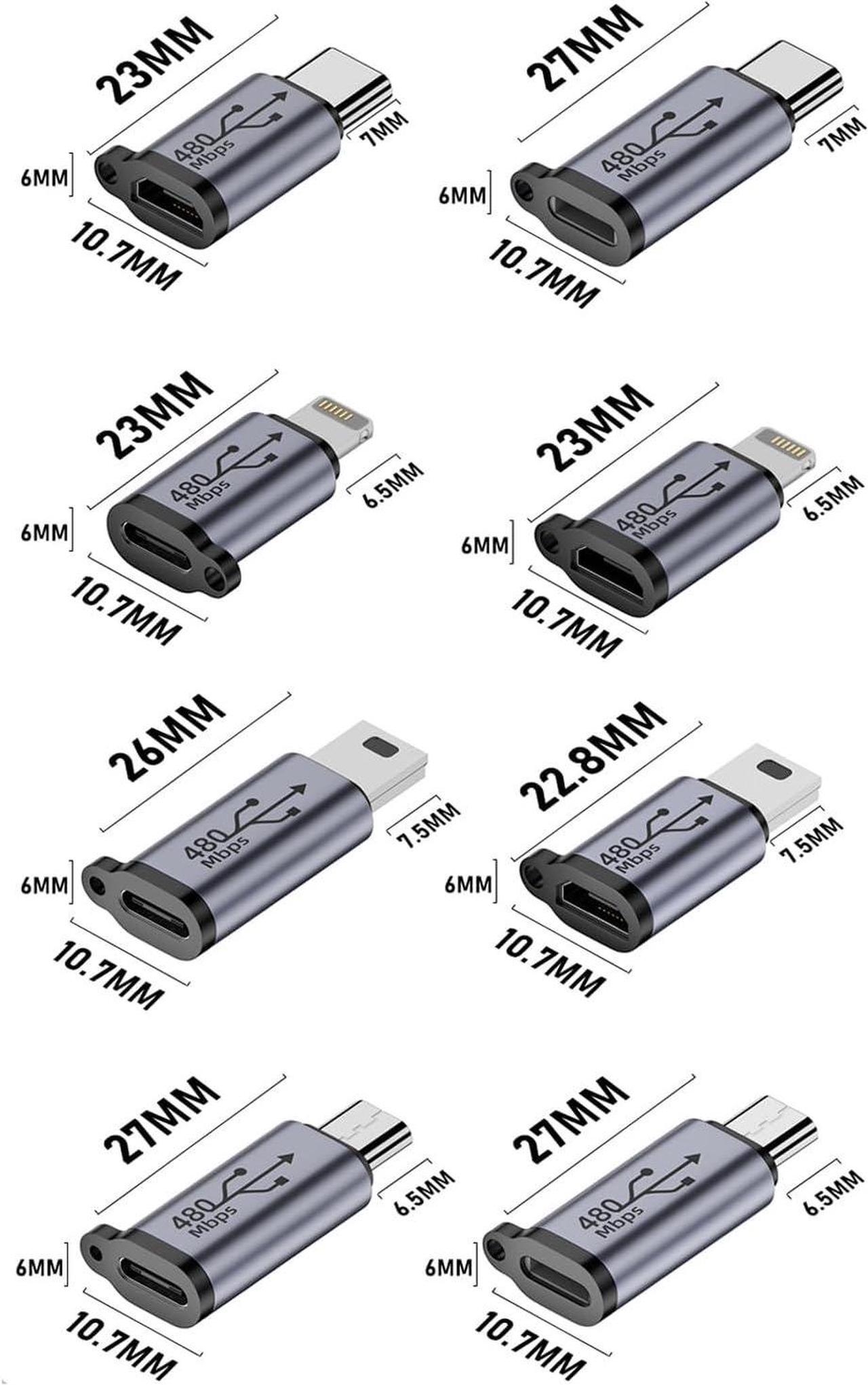 Alt view image 7 of 7 - USB C/Lightning to Micro USB Adapter Type C/Micro USB Female to Lightning Male Converter Micro USB/Lighting to USB C Extender USB C/Micro USB to Mini USB Connector (8 Pack)