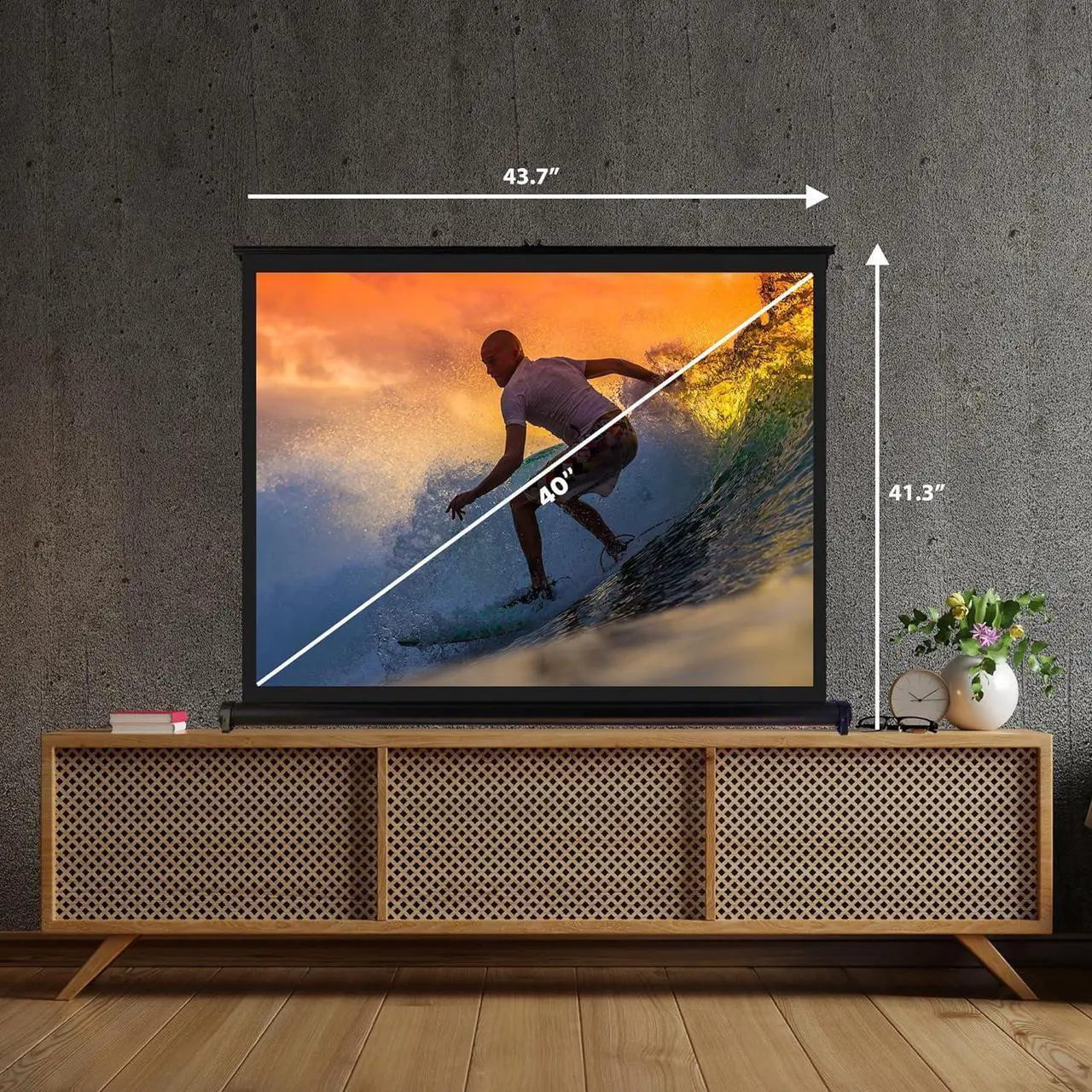 Alt view image 3 of 7 - 50 Inch Portable Projector Screen - Portable Floor Standing Manual Retractable Pull-Out Style Mobile Movie Screen Home Theater Cinema Wedding Party Office Presentation Quick Assembly