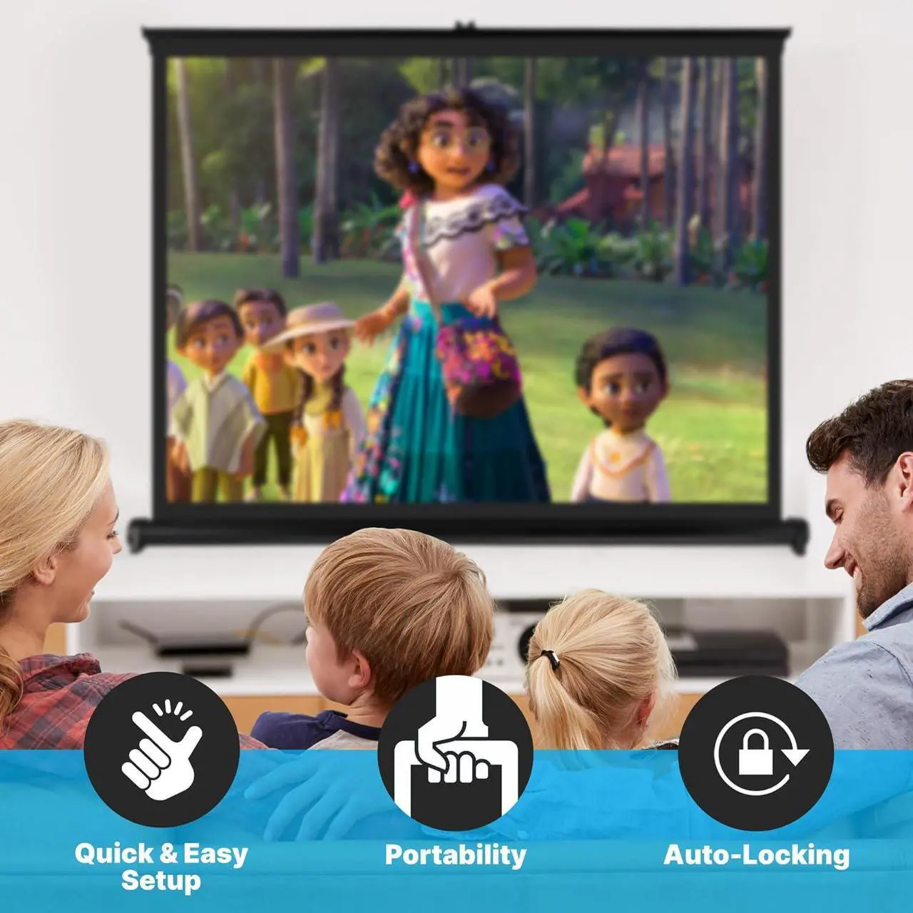 Alt view image 4 of 7 - 50 Inch Portable Projector Screen - Portable Floor Standing Manual Retractable Pull-Out Style Mobile Movie Screen Home Theater Cinema Wedding Party Office Presentation Quick Assembly
