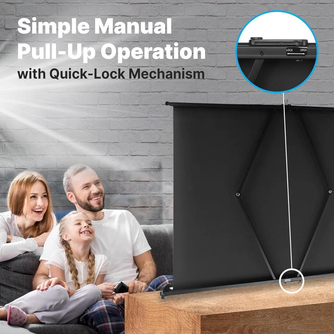 Alt view image 6 of 7 - 50 Inch Portable Projector Screen - Portable Floor Standing Manual Retractable Pull-Out Style Mobile Movie Screen Home Theater Cinema Wedding Party Office Presentation Quick Assembly
