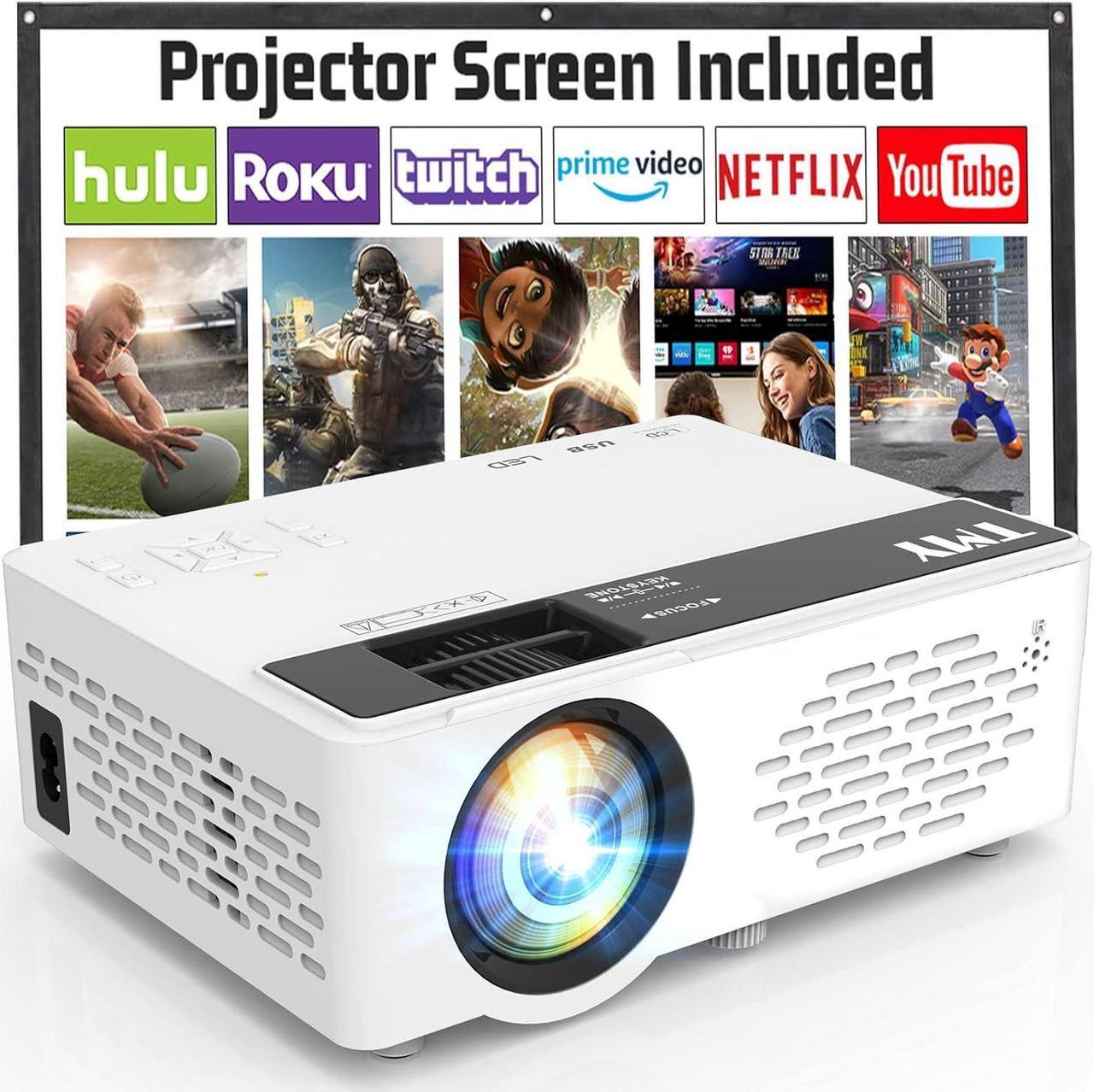 Main image of Mini Projector, Upgraded Bluetooth Projector with Screen, 1080P Full HD Portable Projector, Movie Projector Compatible with TV Stick Smartphone/HDMI/USB, indoor & outdoor use
