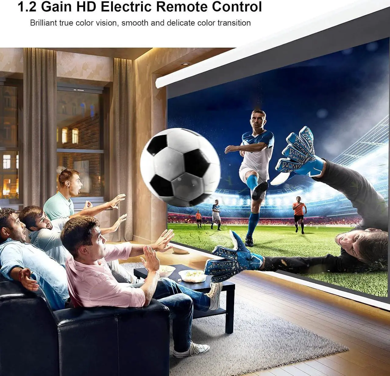 Alt view image 3 of 7 - YODOLLA 84inch Motorized Projection Screen, 16:9 4K 3D HD Electric Projector Screen, Wall/Ceiling Mounted White Projection Screen with Two Remote Controls for Indoor & Outdoor Use