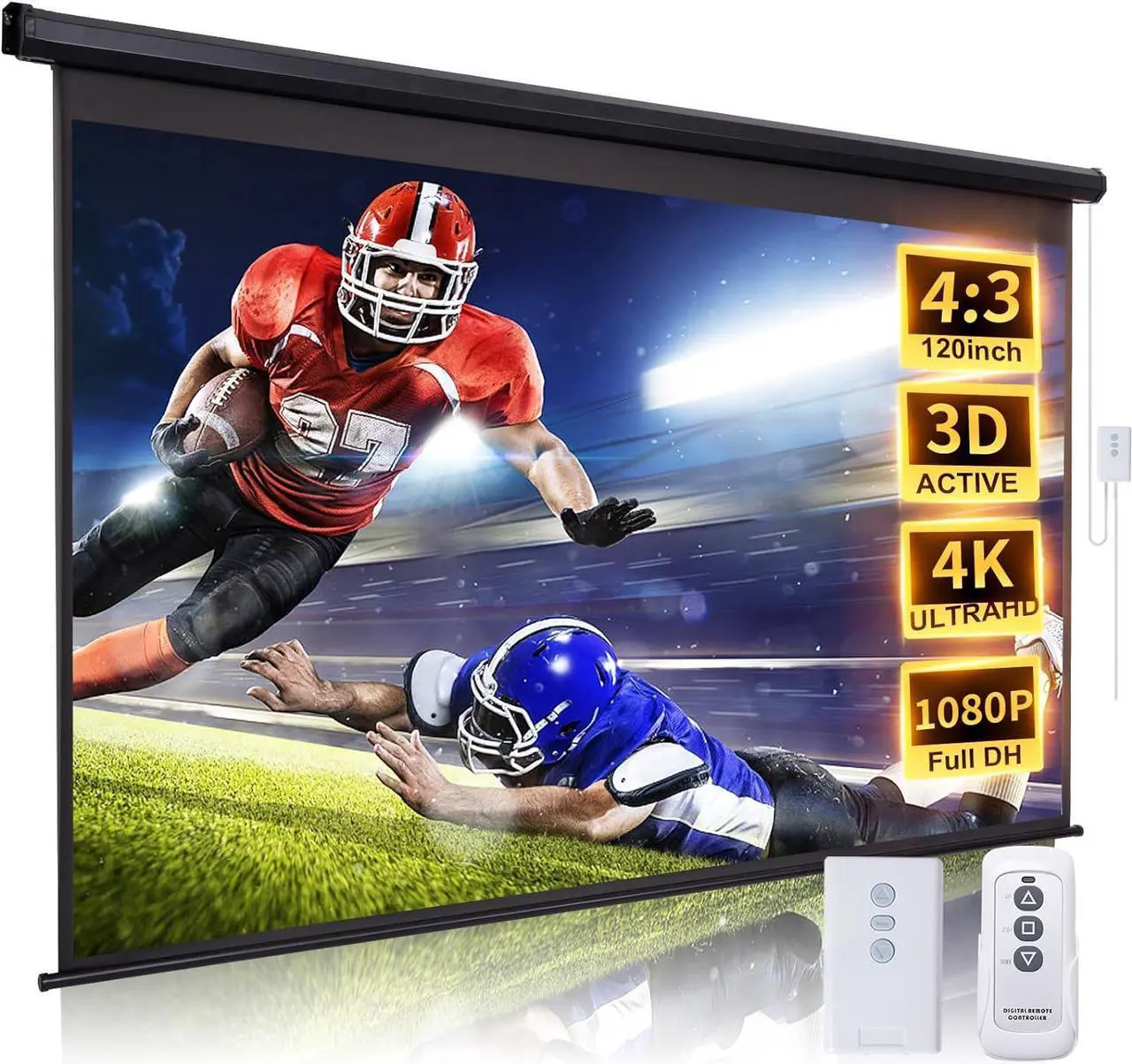 Main image of 120 Inch Projector Screen Motorized 4:3 HD Electric Rising Projector Screen Pull Down with Remote Black Automatic Projection Screens Retractable Wall Mount Ceiling Movie Screens Outdoor Indoor