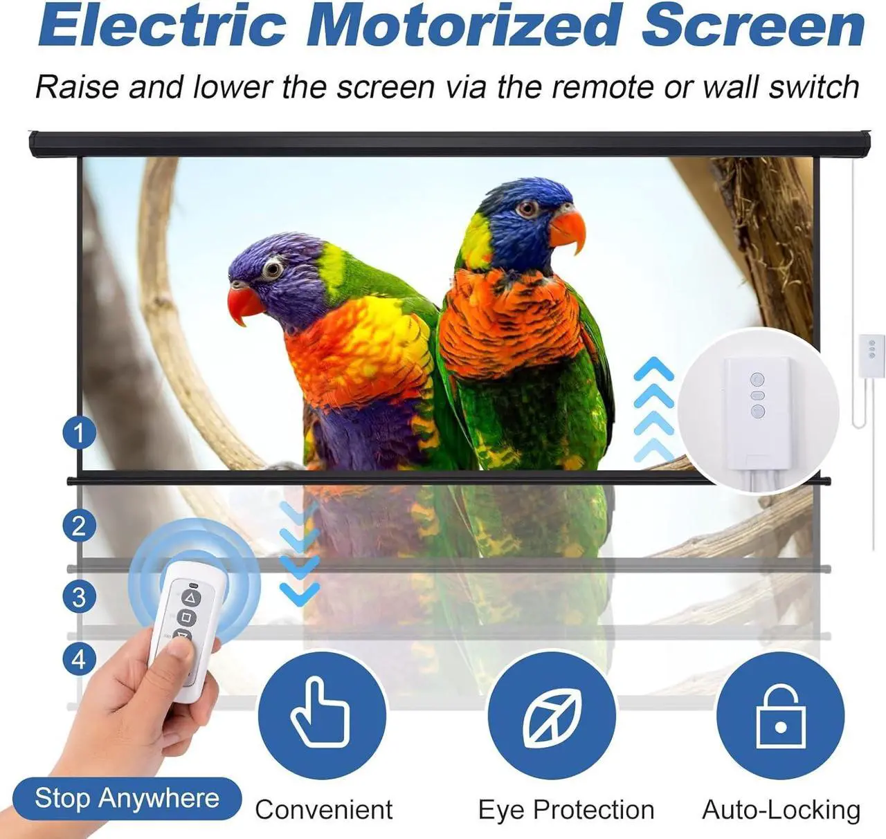Alt view image 2 of 6 - 120 Inch Projector Screen Motorized 4:3 HD Electric Rising Projector Screen Pull Down with Remote Black Automatic Projection Screens Retractable Wall Mount Ceiling Movie Screens Outdoor Indoor