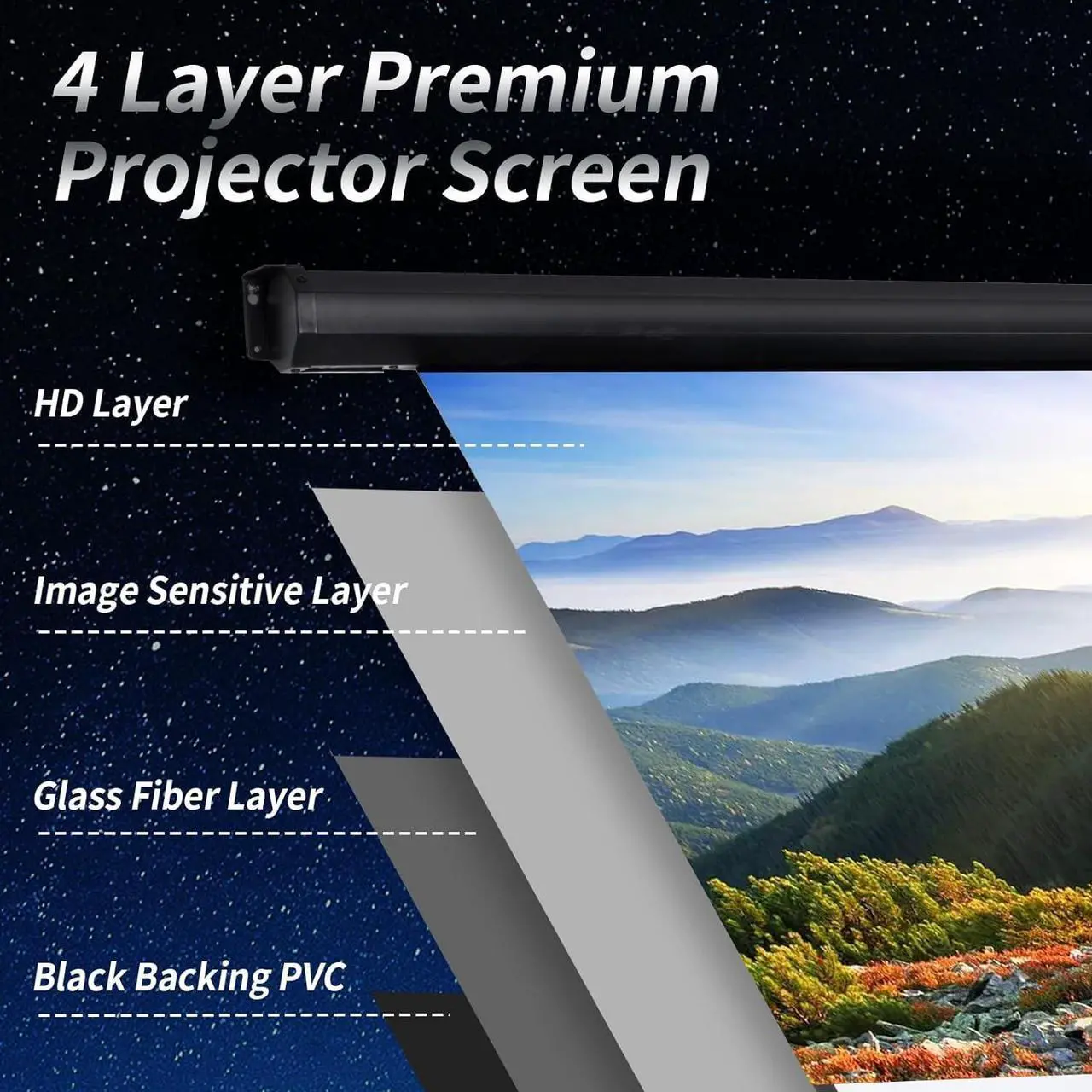 Alt view image 3 of 6 - 120 Inch Projector Screen Motorized 4:3 HD Electric Rising Projector Screen Pull Down with Remote Black Automatic Projection Screens Retractable Wall Mount Ceiling Movie Screens Outdoor Indoor