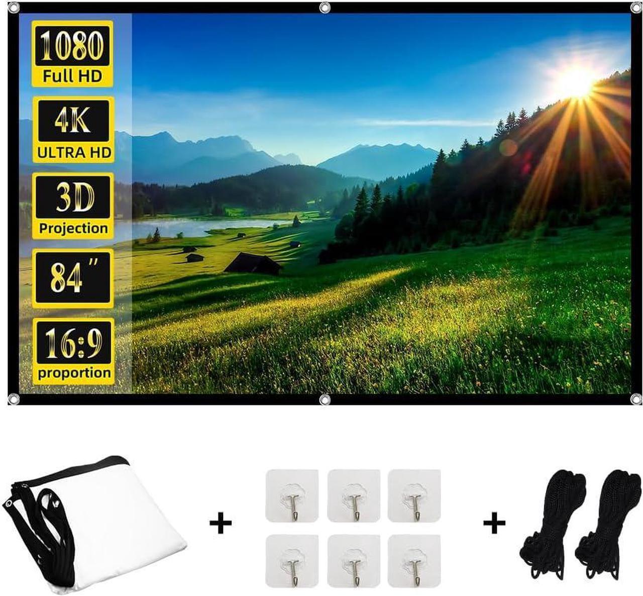 Main image of Wall Mount Projector Screen 84 inch Indoor Projection Screen with Hooks White Projection Sheet for Bed Room Back Yard Movie Night Home Cinema