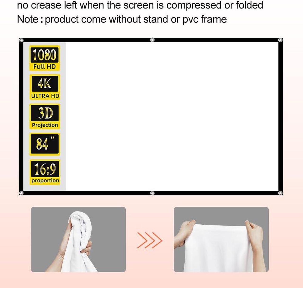Alt view image 5 of 7 - Wall Mount Projector Screen 84 inch Indoor Projection Screen with Hooks White Projection Sheet for Bed Room Back Yard Movie Night Home Cinema