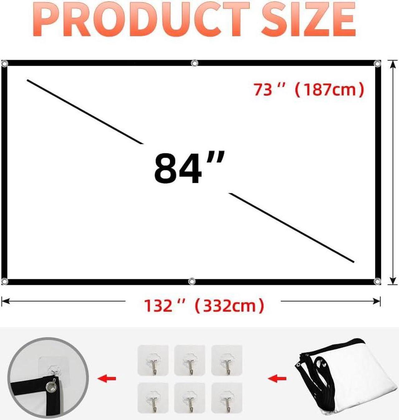 Alt view image 7 of 7 - Wall Mount Projector Screen 84 inch Indoor Projection Screen with Hooks White Projection Sheet for Bed Room Back Yard Movie Night Home Cinema