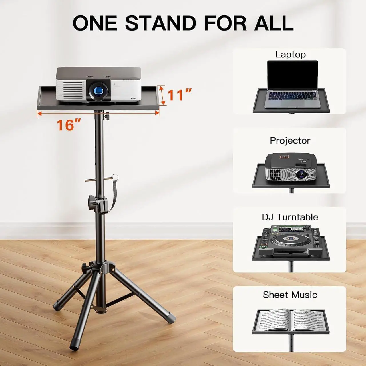 Alt view image 3 of 7 - Projector Stand Laptop Stand with Adjustable Height 22 to 36 inch Projector Mount as DJ Racks/Projector Tripod Stand/Laptop Floor Stand for Office Home Stage or Studio-AMPS01