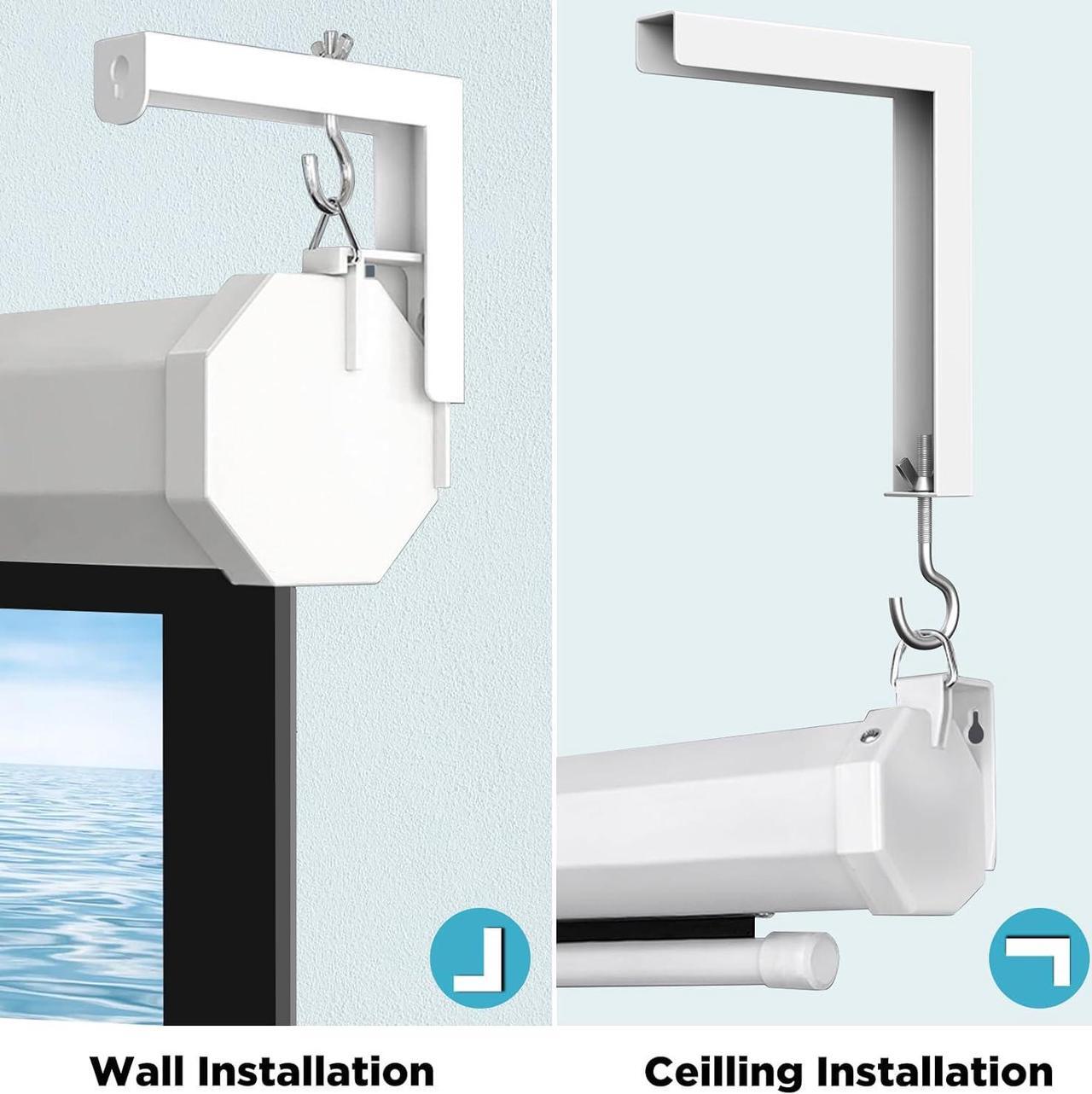 Alt view image 3 of 7 - Universal Projector Screen Ceiling Mount Wall Hanging Mount L-Brackets 6 inch Adjustable Extension Projector Screen Holder with Hook Kit & Bubble Level