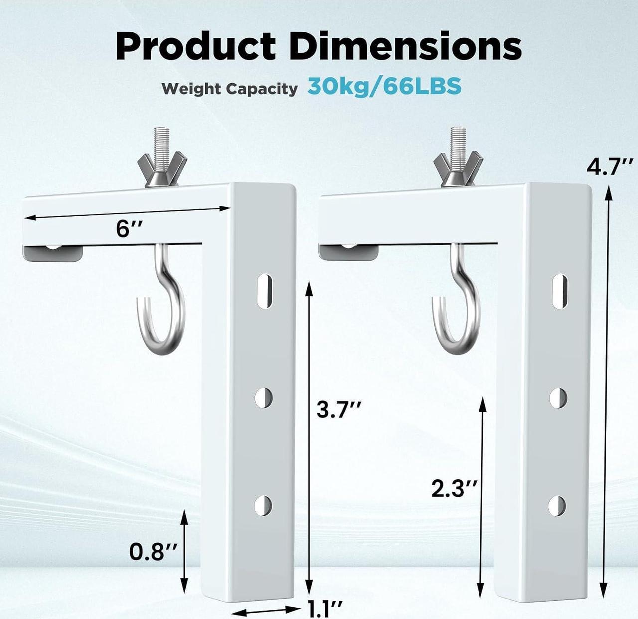 Alt view image 5 of 7 - Universal Projector Screen Ceiling Mount Wall Hanging Mount L-Brackets 6 inch Adjustable Extension Projector Screen Holder with Hook Kit & Bubble Level