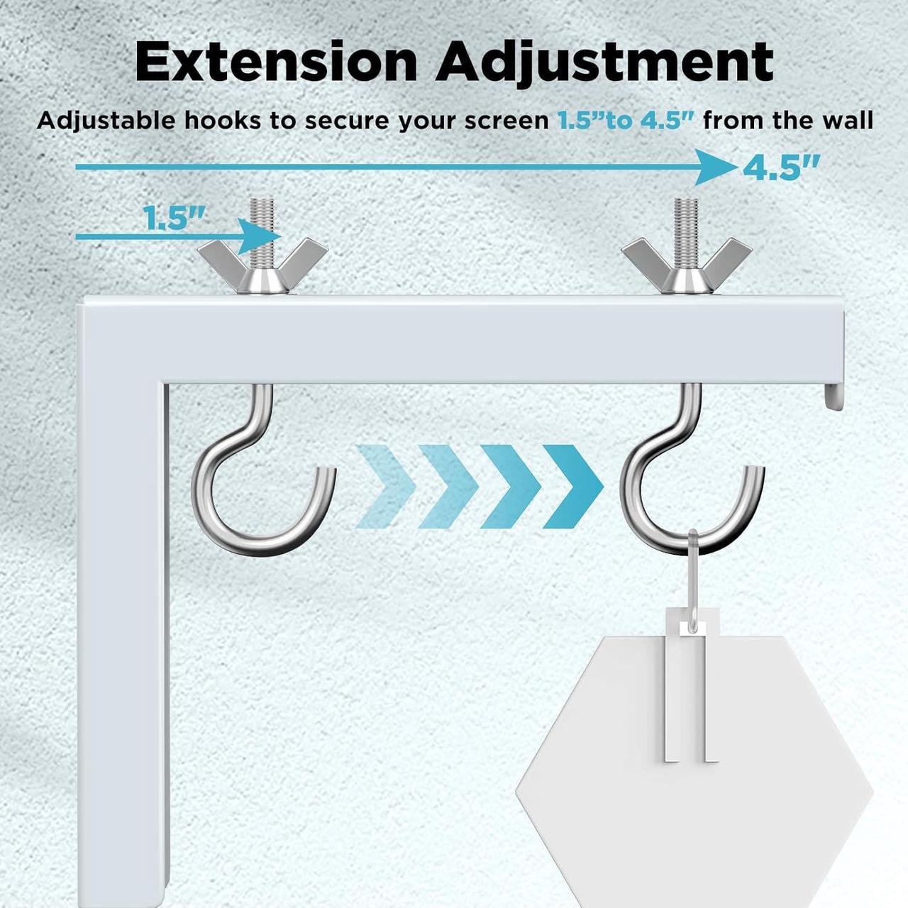 Alt view image 4 of 7 - Universal Projector Screen Ceiling Mount Wall Hanging Mount L-Brackets 6 inch Adjustable Extension Projector Screen Holder with Hook Kit & Bubble Level