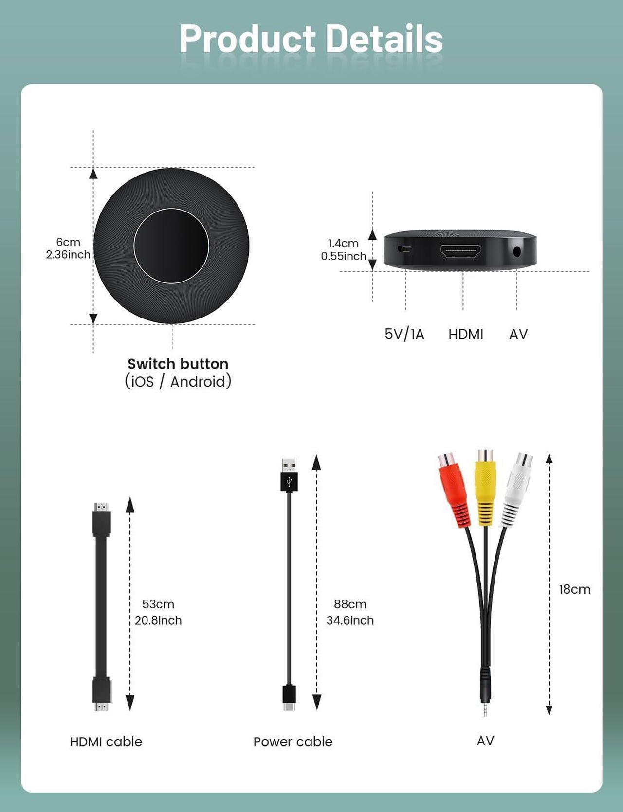 Alt view image 6 of 7 - Wireless HDMI Display Dongle Adapter No Need Any APP No Setup Streaming Video/Audio from Laptop Tablet PC Smartphone to HDTV/Projector Support Android iOS Windows and MacOS