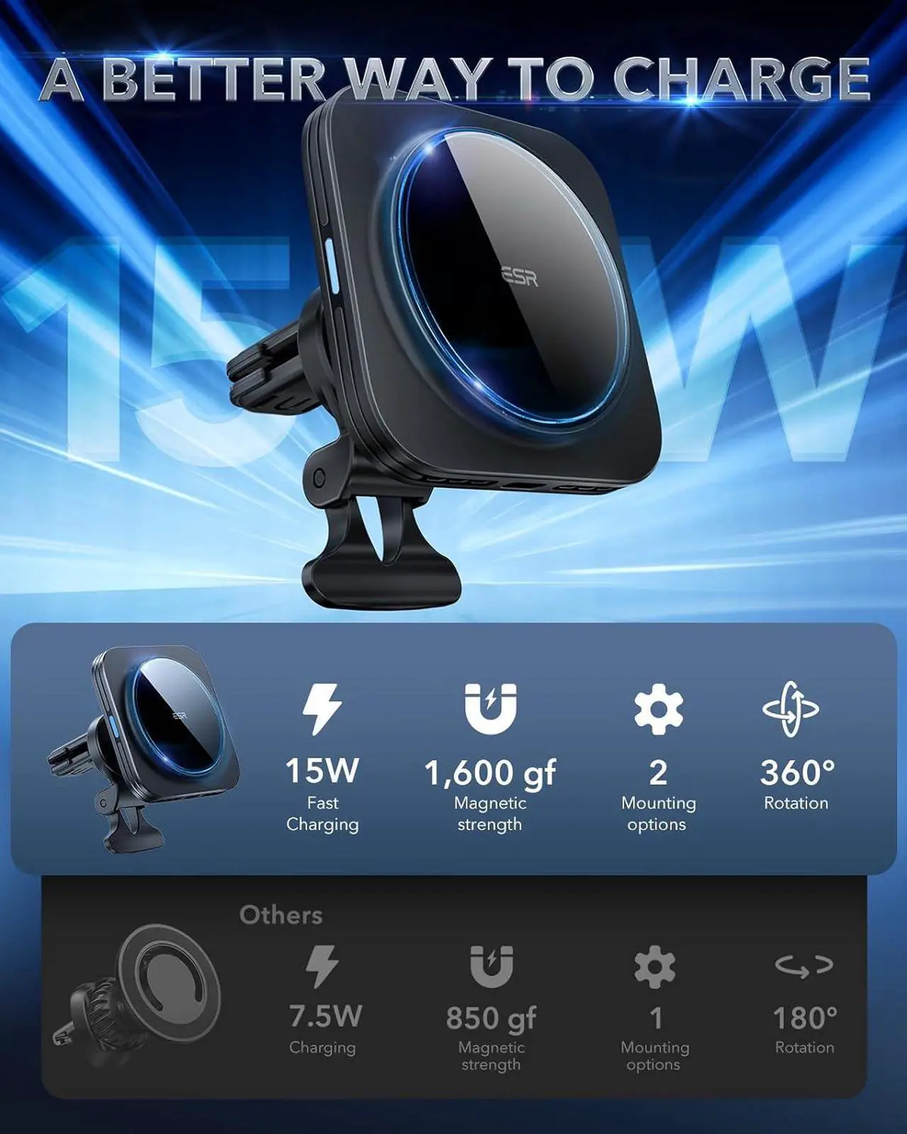 Alt view image 2 of 7 - for MagSafe Car Mount Charger 15W Magnetic Wireless Car Charger Compatible with MagSafe Car Charger Air Vent Dashboard Phone Holder Mount for iPhone 16 15 14 13 12 Galaxy S25 Fast Charging