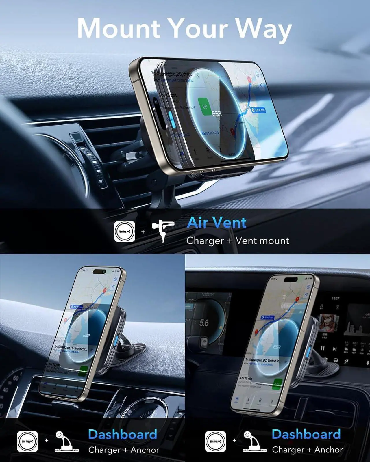 Alt view image 6 of 7 - for MagSafe Car Mount Charger 15W Magnetic Wireless Car Charger Compatible with MagSafe Car Charger Air Vent Dashboard Phone Holder Mount for iPhone 16 15 14 13 12 Galaxy S25 Fast Charging