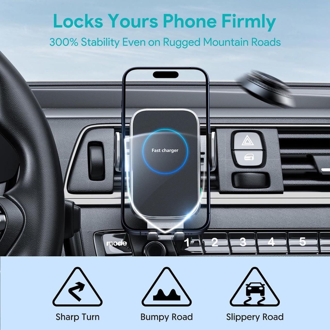 Alt view image 7 of 7 - Wireless Car Charger, 15W Auto-Clamping Charger Mount, Air Vent Car Charging Holder for iPhone 15 14 13 12 11 Pro Max Plus Mini X Xr Xs, Samsung S23 S22 S21 S20 Note 20, Google, LG, etc
